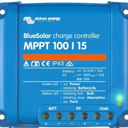 Victron BlueSolar MPPT 100/15 solcelleregulator set forfra