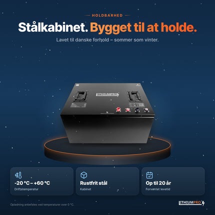 LithiumPro 12V 1256Ah – kabinet i rustfrit stål, driftstemperatur -20 °C til +60 °C