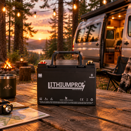 LithiumPro 12V 50Ah LiFePO4-batteri på campingpladsen ved autocamperen