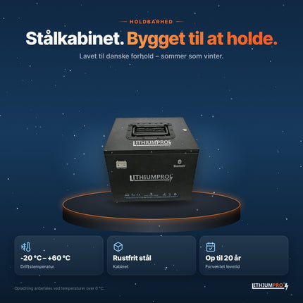 LithiumPro 24V 115Ah stål – kabinet i rustfrit stål, driftstemperatur -20 °C til +60 °C