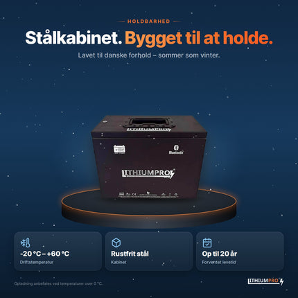 LithiumPro 24V 115Ah stål – kabinet i rustfrit stål, driftstemperatur -20 °C til +60 °C