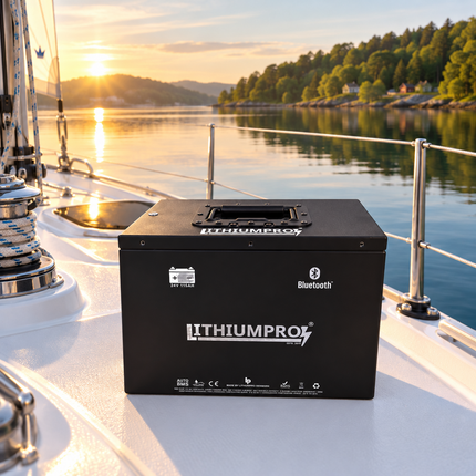 LithiumPro 24V 115Ah stål (udgave 2) LiFePO4-batteri på dækket af en sejlbåd