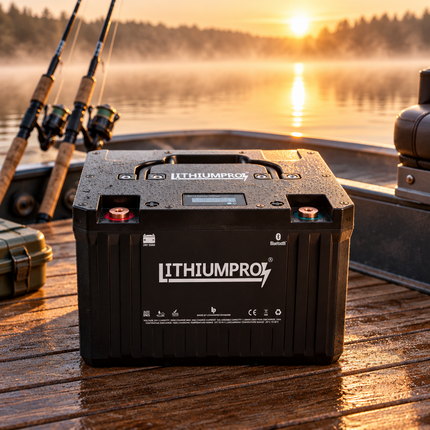 LithiumPro 24V 50Ah LiFePO4-batteri i en fiskebåd ved solopgang
