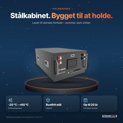 LithiumPro 24V 628Ah – kabinet i rustfrit stål, driftstemperatur -20 °C til +60 °C