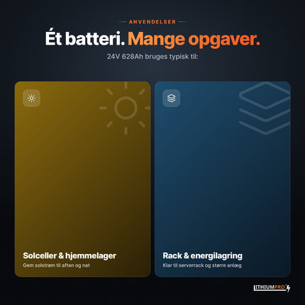 LithiumPro 24V 628Ah – anvendelser: solceller, energilagring