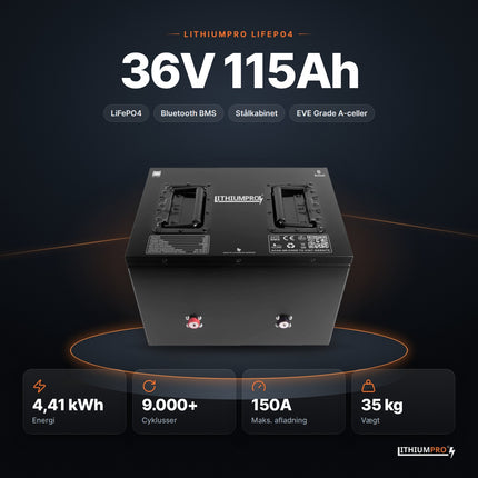 LithiumPro 36V 115Ah LiFePO4-batteri – 4,41 kWh, 9.000+ cyklusser, 150A og 35 kg