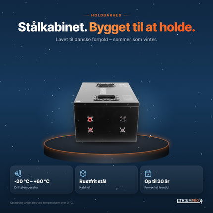 LithiumPro 36V 314Ah – kabinet i rustfrit stål, driftstemperatur -20 °C til +60 °C