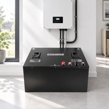 LithiumPro 36V 480Ah LiFePO4-batteri i teknikrummet ved en inverter