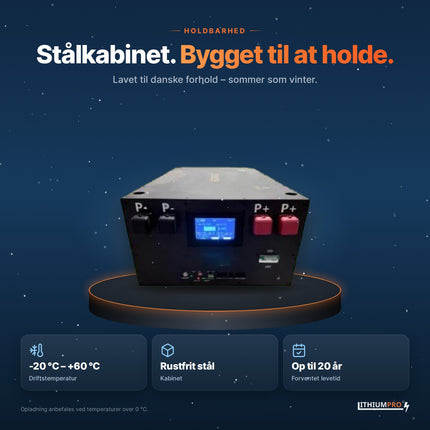LithiumPro 48V 314Ah – kabinet i rustfrit stål, driftstemperatur -20 °C til +60 °C
