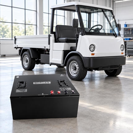 LithiumPro 60V 240Ah LiFePO4-batteri i et værksted ved et el-arbejdskøretøj