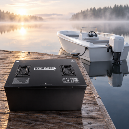 LithiumPro 72V 115Ah LiFePO4-batteri på en bådebro ved en elbåd