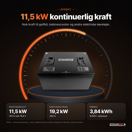 LithiumPro 72V 50Ah: 11,5 kW kontinuerlig effekt til golfbil og el-køretøjer