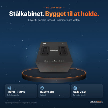 LithiumPro 12V 628Ah – kabinet i rustfrit stål, driftstemperatur -20 °C til +60 °C