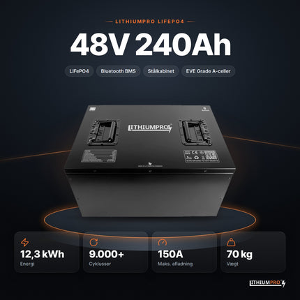 LithiumPro 48V 240Ah LiFePO4-batteri – 12,3 kWh, 9.000+ cyklusser, 150A og 70 kg