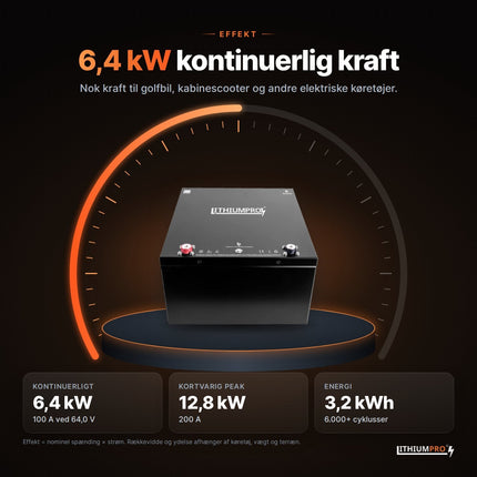LithiumPro 60V 50Ah: 6,4 kW kontinuerlig effekt til golfbil og el-køretøjer
