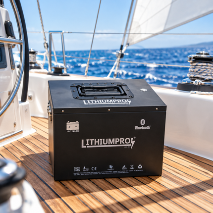 LithiumPro MINI 12V 240Ah LiFePO4-batteri i cockpittet på en sejlbåd