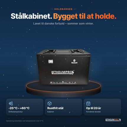 LithiumPro MINI 12V 314Ah stål – kabinet i rustfrit stål, driftstemperatur -20 °C til +60 °C